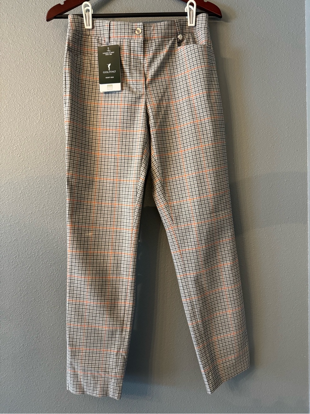 Golfino Scarlata Trouser NWT Gray Plaid Stretch Golf Pants Size 6